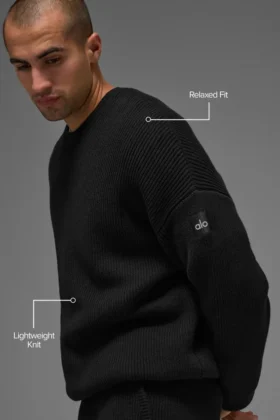 Domain Rib Knit Crew Sweater – Svart