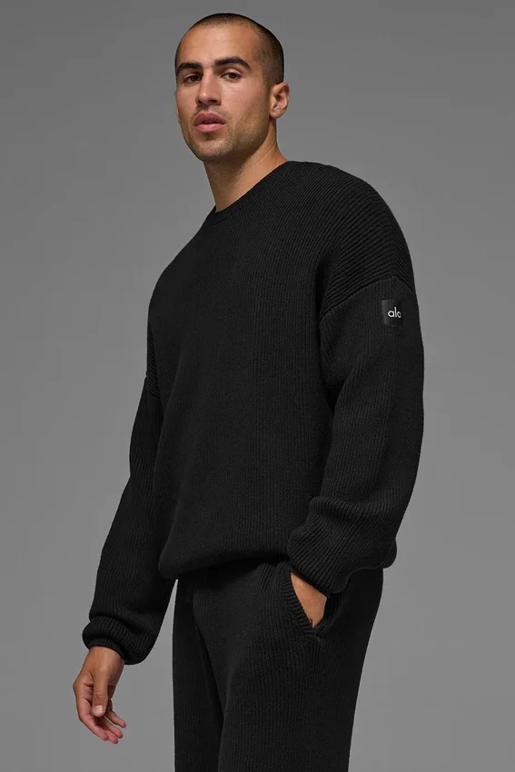 Domain Rib Knit Crew Sweater – Svart