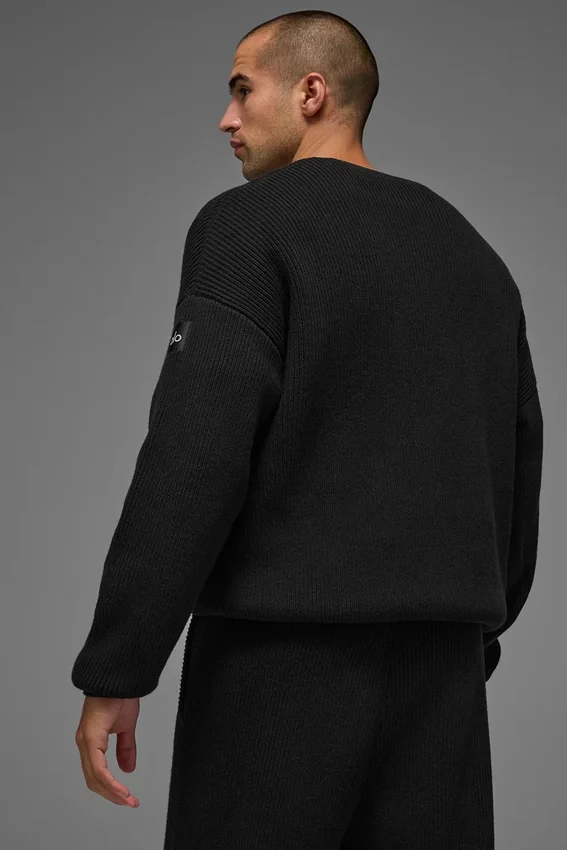 Domain Rib Knit Crew Sweater – Svart