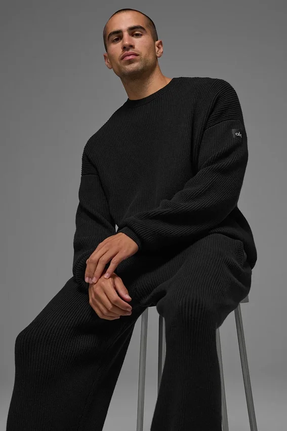 Domain Rib Knit Crew Sweater – Svart