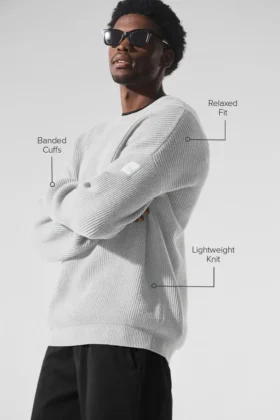 Domain ribbstickad tröja med rund hals – Athletic Heather Grey