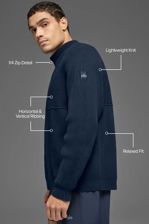 Domain Shift Rib Knit 1/4 Zip-tröja – marinblå