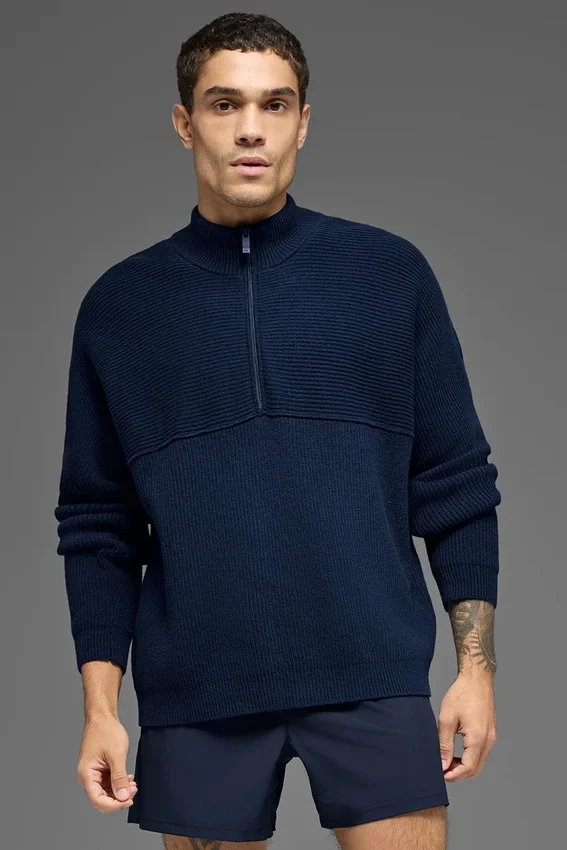 Domain Shift Rib Knit 1/4 Zip-tröja – marinblå