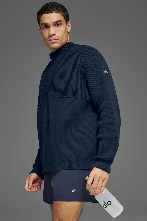 Domain Shift Rib Knit 1/4 Zip-tröja – marinblå