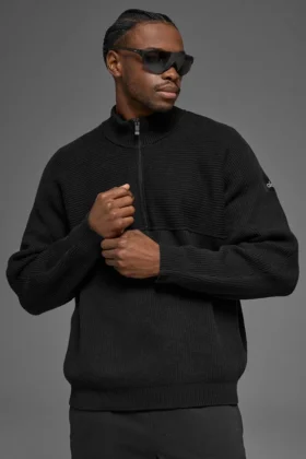 Domain Shift Rib Knit 1/4 Zip-tröja – Svart