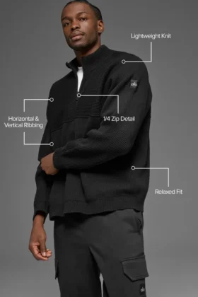 Domain Shift Rib Knit 1/4 Zip-tröja – Svart