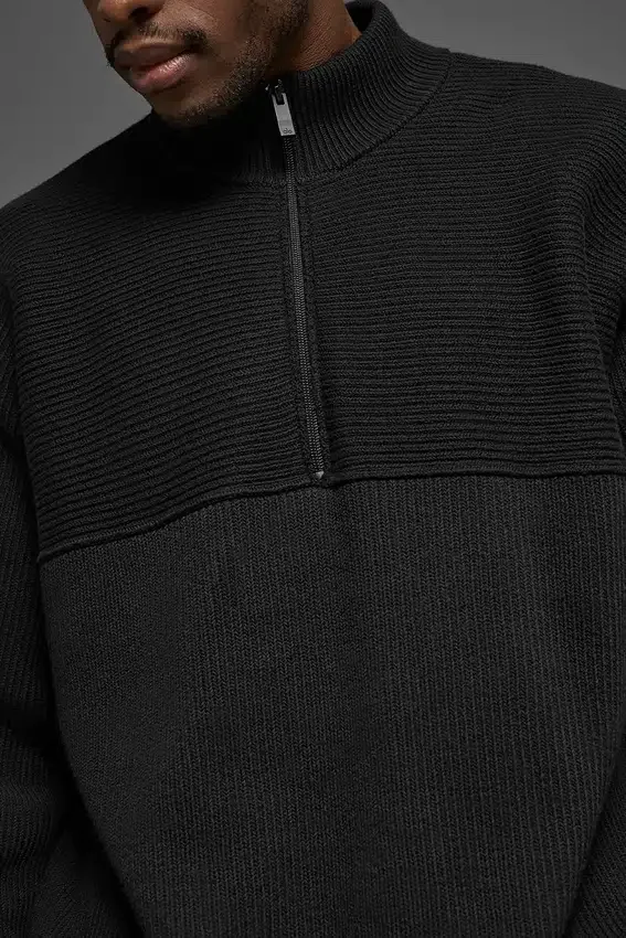 Domain Shift Rib Knit 1/4 Zip-tröja – Svart