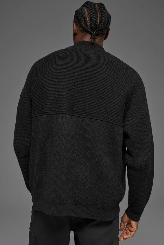 Domain Shift Rib Knit 1/4 Zip-tröja – Svart