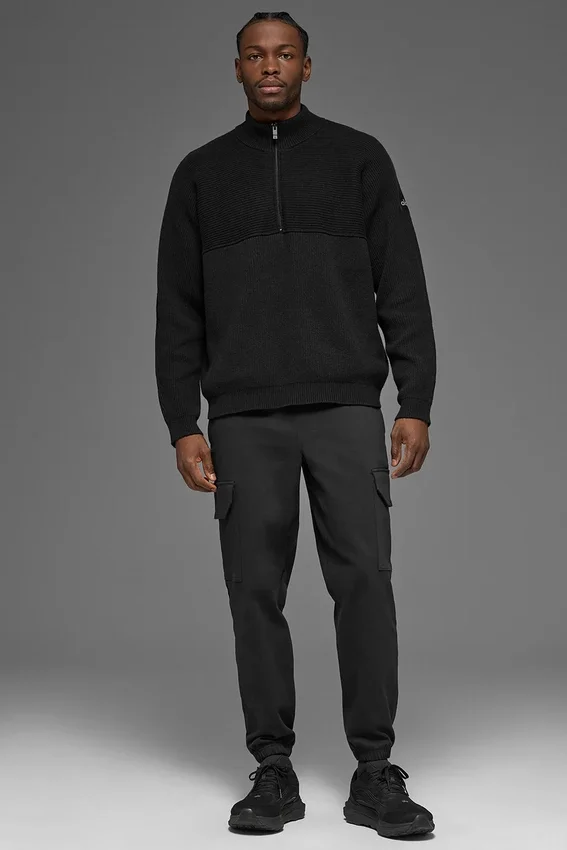Domain Shift Rib Knit 1/4 Zip-tröja – Svart