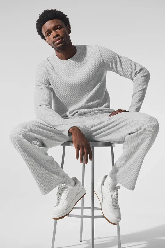 Elevate Waffle långärmad tröja – Athletic Heather Grey