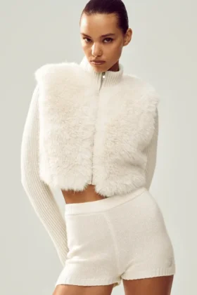 Faux Fur Cashmere Northstar Full Zip – Ivory