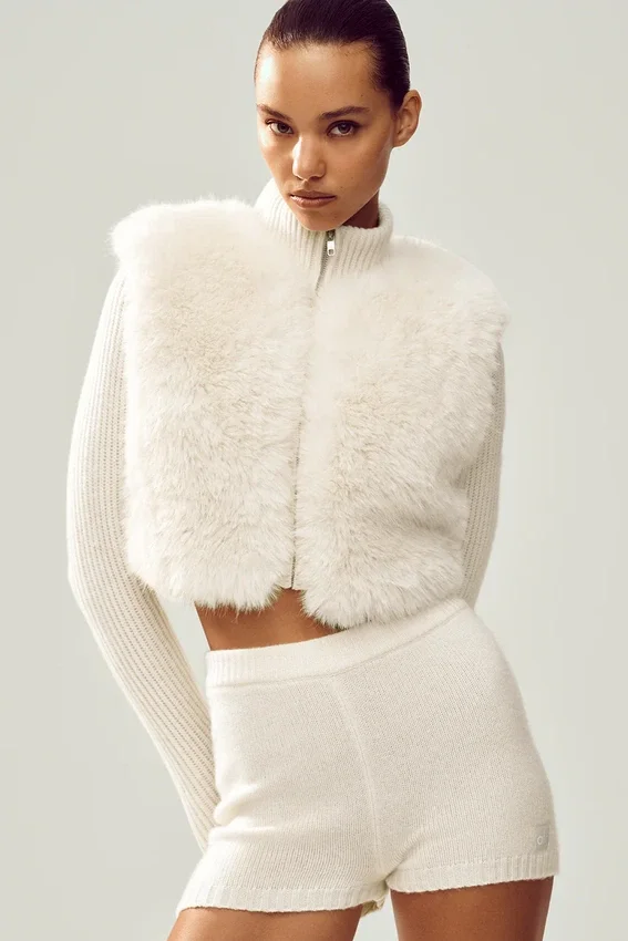 Faux Fur Cashmere Northstar Full Zip – Ivory