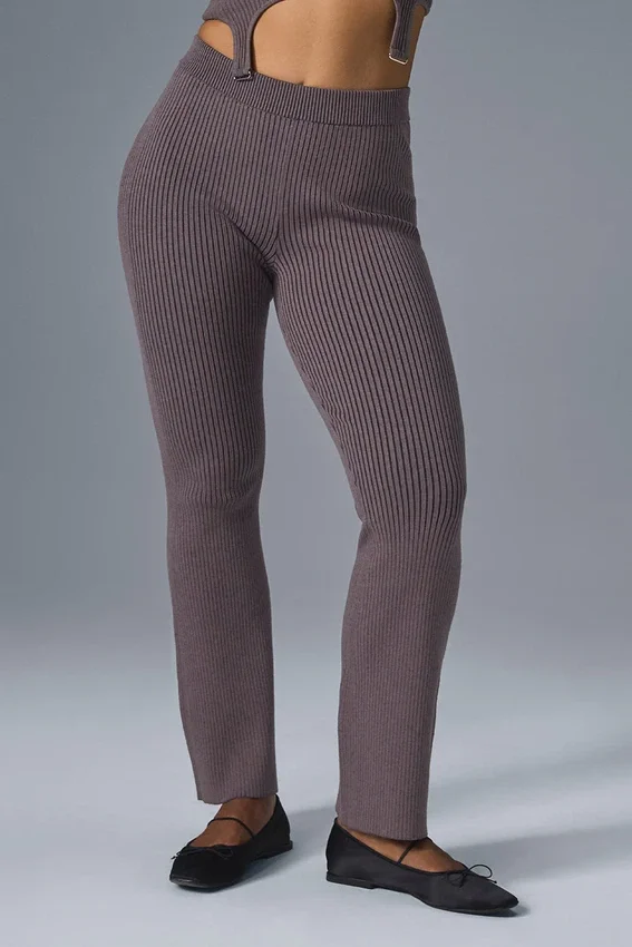 Flarebyxor i denimstickat med High-Waist – Raisinette/svart