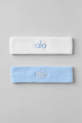 Glow-svettband (2-pack) – snäckskalblått/vitt