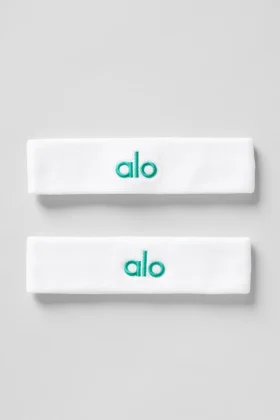 Glow-svettband (2-pack) – Vit/grangrön