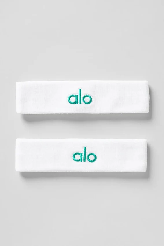 Glow-svettband (2-pack) – Vit/grangrön
