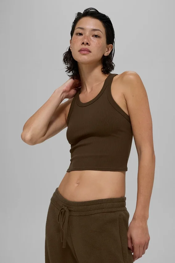 Goddess Ribbed Go-To Tank – Espresso