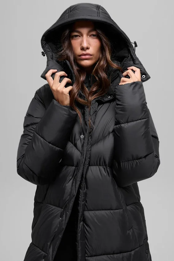 Gold Rush Puffer Trench – Svart