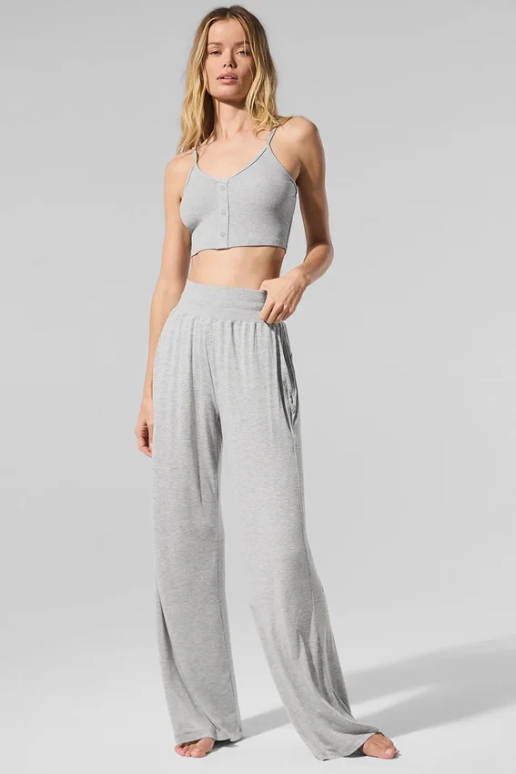 Halvgenomskinliga, eleganta loungebyxor med utsvängda ben – Athletic Heather Grey
