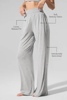 Halvgenomskinliga, eleganta loungebyxor med utsvängda ben – Athletic Heather Grey