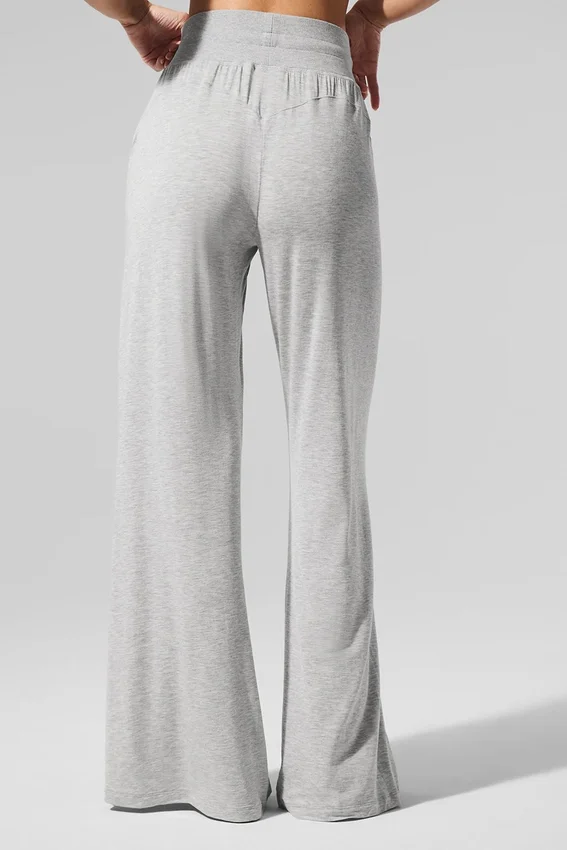 Halvgenomskinliga, eleganta loungebyxor med utsvängda ben – Athletic Heather Grey