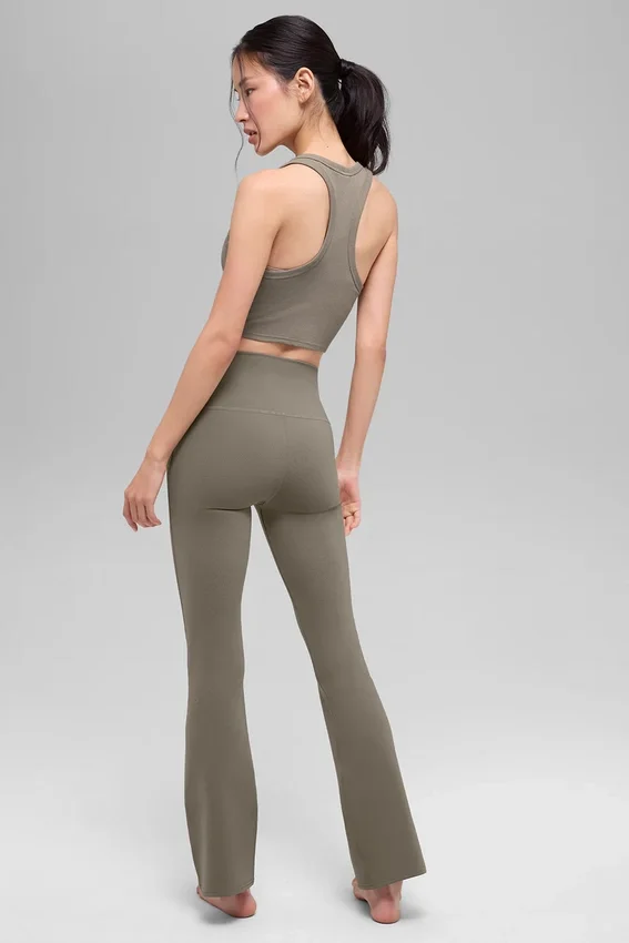 High-Waist 7/8-bootcut-Leggings – ljus kakao