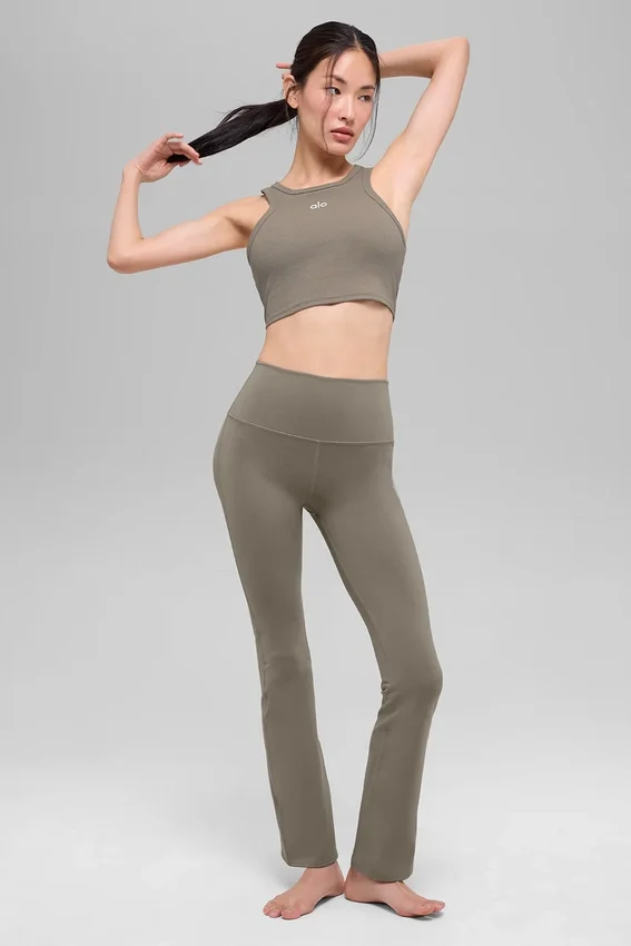 High-Waist 7/8-bootcut-Leggings – ljus kakao