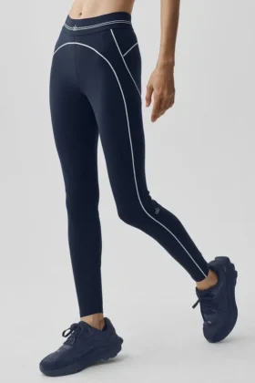 High-Waist Airbrush 7/8 Heart Throb Leggings – marinblå/vit