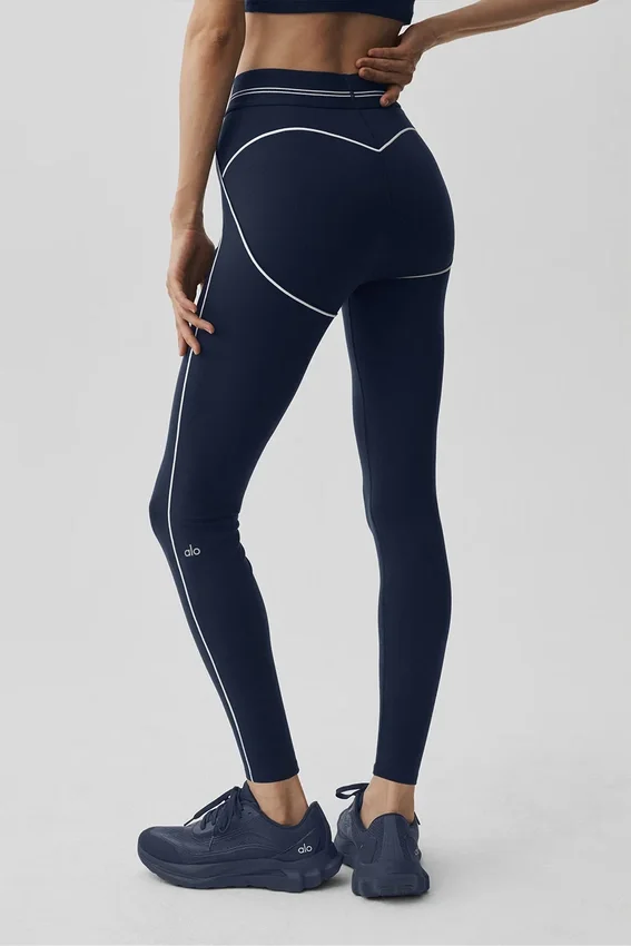 High-Waist Airbrush 7/8 Heart Throb Leggings – marinblå/vit