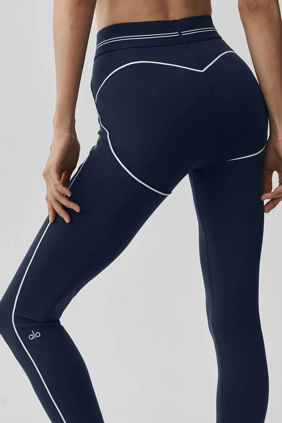 High-Waist Airbrush 7/8 Heart Throb Leggings – marinblå/vit