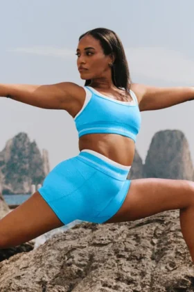High-Waist Airbrush Better Together Short – azurblå/vit