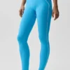 High-Waist Airbrush Legging med hjärtmönster – azurblå/vit