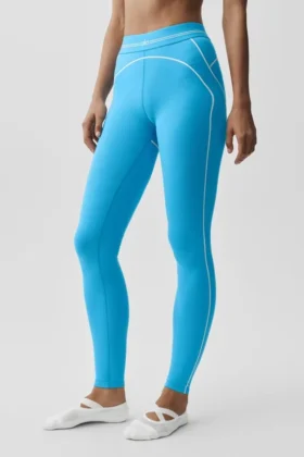 High-Waist Airbrush Legging med hjärtmönster – azurblå/vit