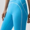 High-Waist Airbrush Legging med hjärtmönster – azurblå/vit