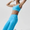 High-Waist Airbrush Legging med hjärtmönster – azurblå/vit