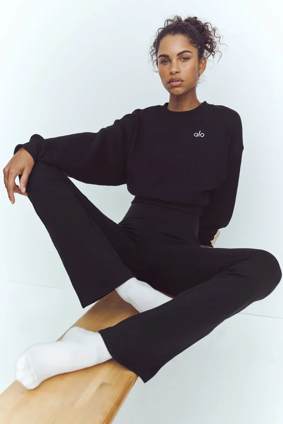 High-Waist Airbrush Leggings med 7/8-längd i bootcut-modell – svart
