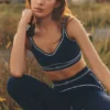 High-Waist Airbrush Leggings med hjärtmönster – marinblå/vit