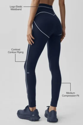 High-Waist Airbrush Leggings med hjärtmönster – marinblå/vit