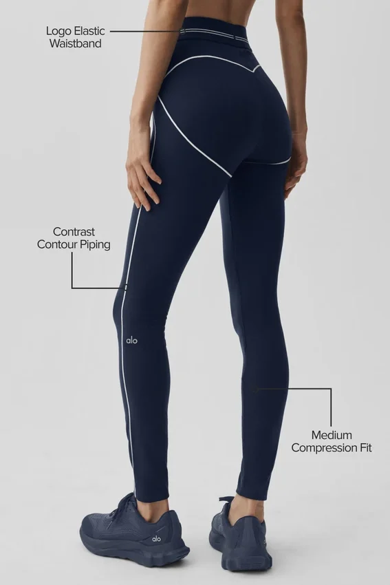 High-Waist Airbrush Leggings med hjärtmönster – marinblå/vit