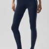 High-Waist Airbrush Leggings med hjärtmönster – marinblå/vit