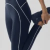 High-Waist Airbrush Leggings med hjärtmönster – marinblå/vit