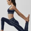 High-Waist Airbrush Leggings med hjärtmönster – marinblå/vit
