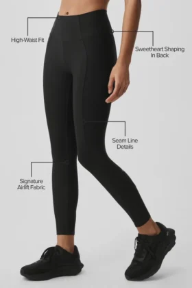 High-Waist Airlift 7/8 Fine Line Leggings – svart