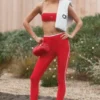 High-Waist Airlift 7/8-leggings – Ljusröd/vit