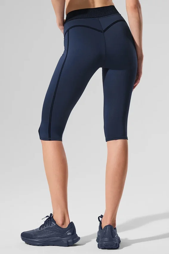 High-Waist Airlift Capri-byxor – Marinblå