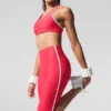 High-Waist Airlift Capri-byxor med kontrastfärg – Candy Red/White