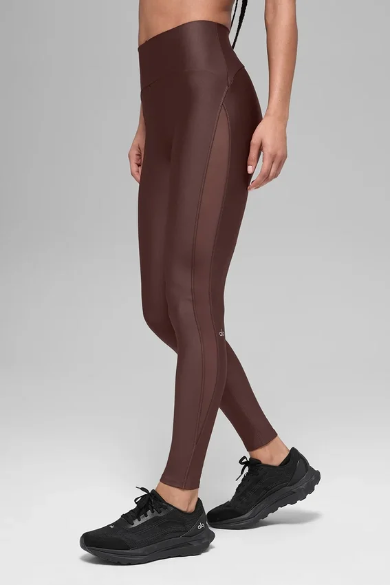 High-Waist Airlift mesh-leggings i mönstret Infatuation – Brownstone