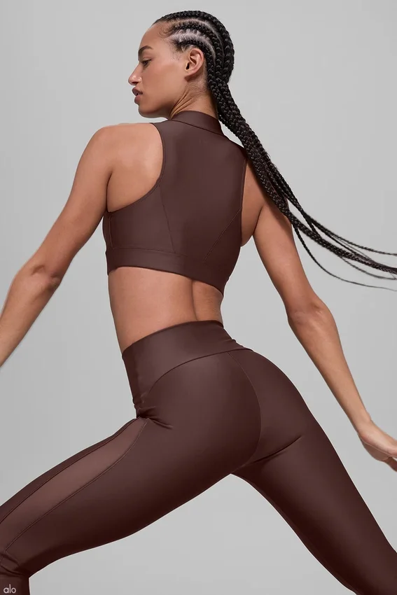 High-Waist Airlift mesh-leggings i mönstret Infatuation – Brownstone