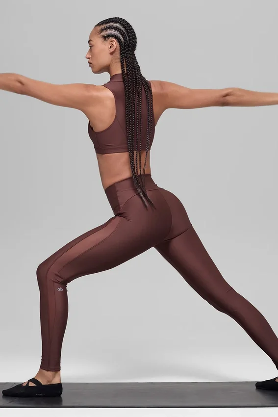 High-Waist Airlift mesh-leggings i mönstret Infatuation – Brownstone