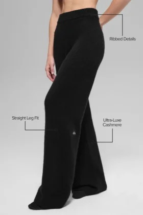 High-Waist-byxor med breda ben i ull och kashmir – svarta